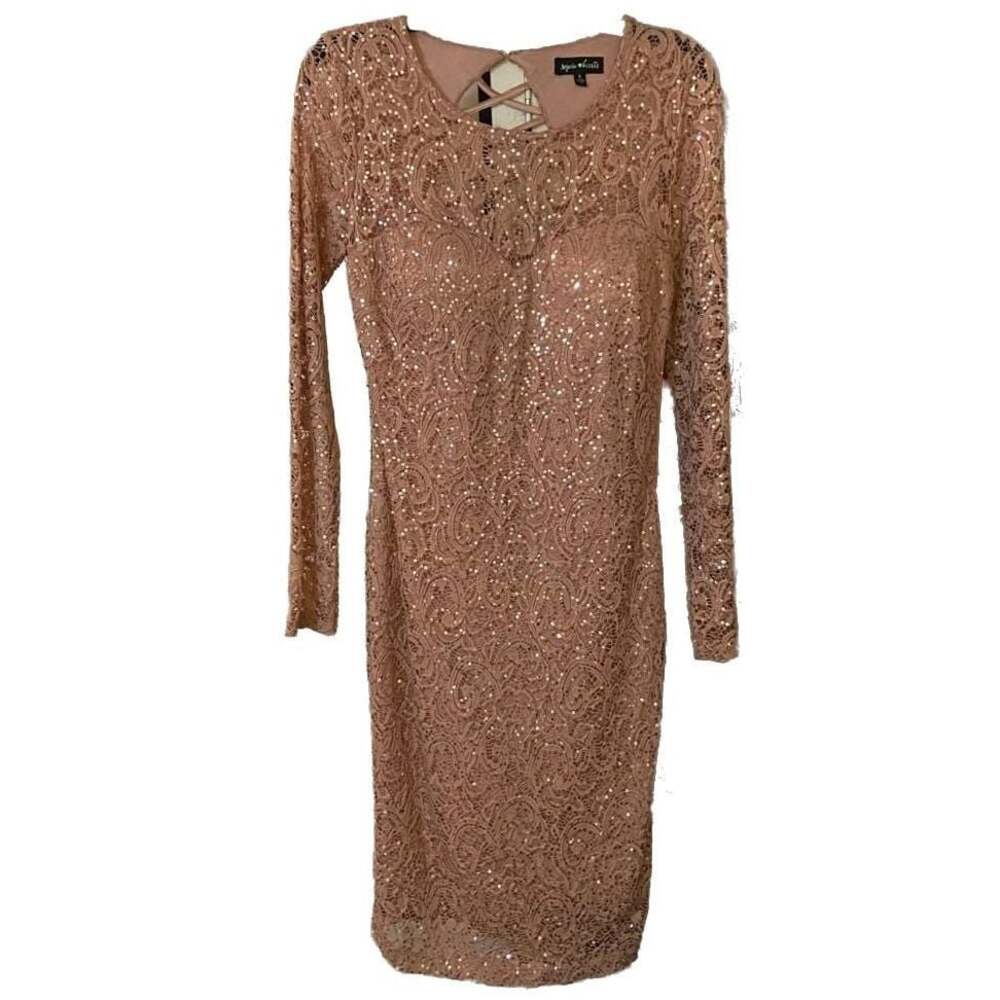 Sequin Hearts Pink Sequin Bodycon Formal Long Sleeve Dress